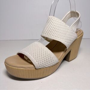Dr. Scholls Womens Becca Wooden Platform Slingback Sandals in Tofu White 10M